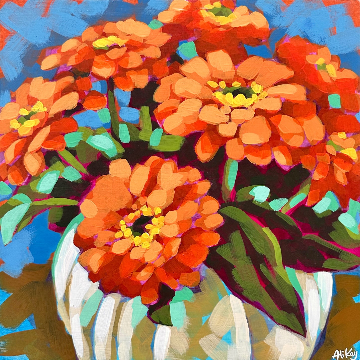Orange Zinnia Arrangement 12x12