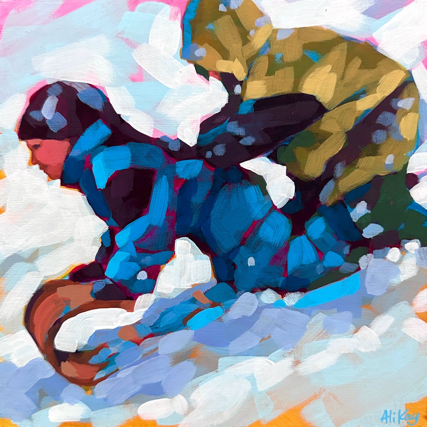 Sledding Friends 8x8 Framed