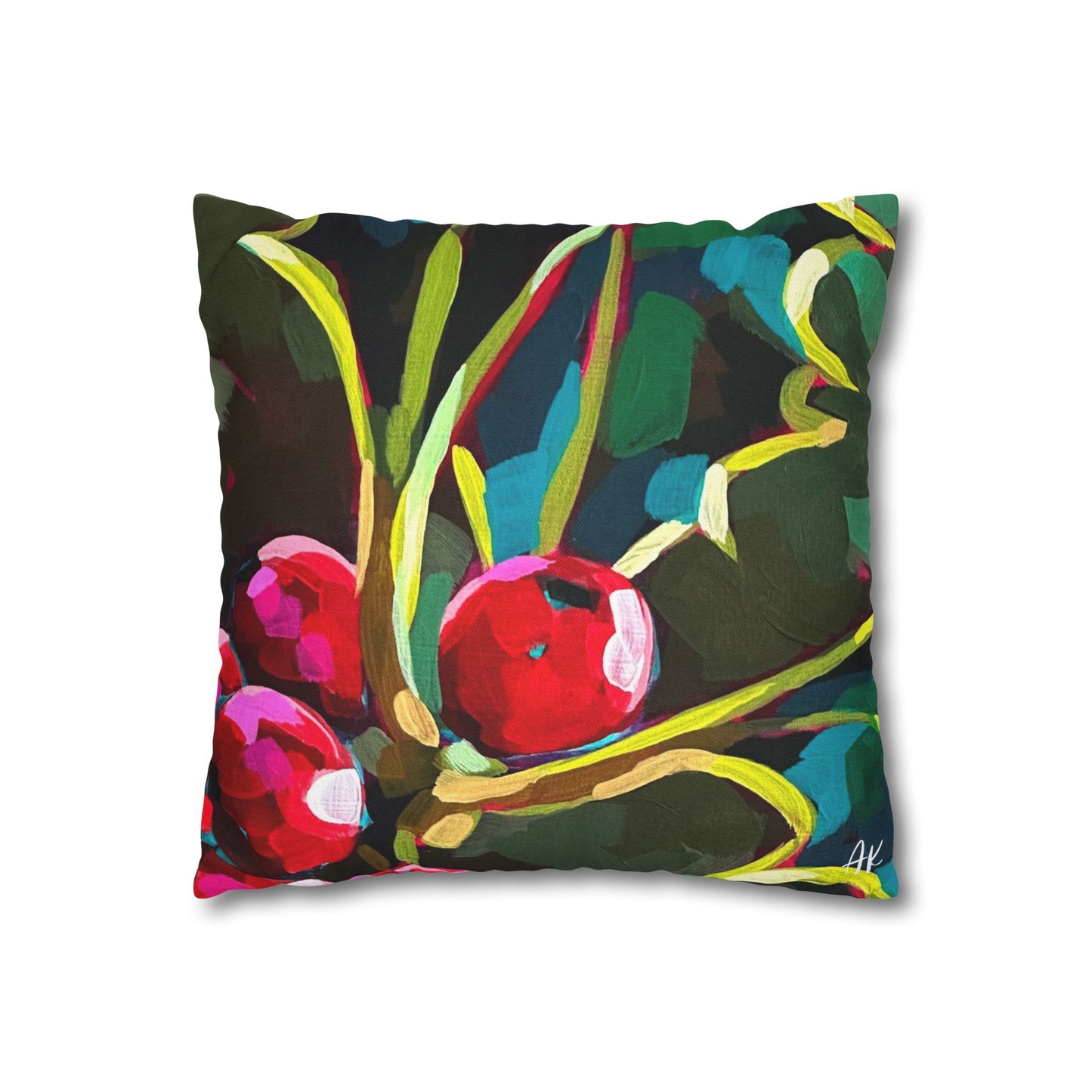 Holiday Poinsettia and Holly Pillow Cover