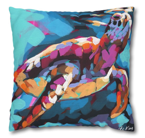 Sea Turtle/ Beach Palm Tree Pillow Cover