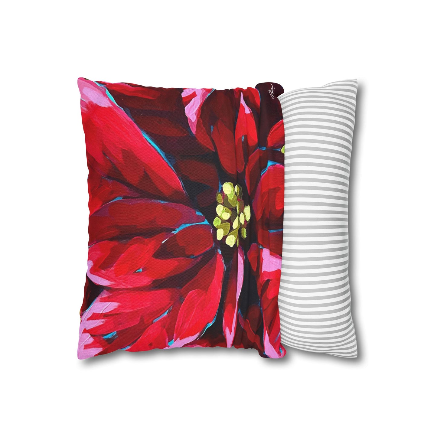 Holiday Poinsettia and Holly Pillow Cover