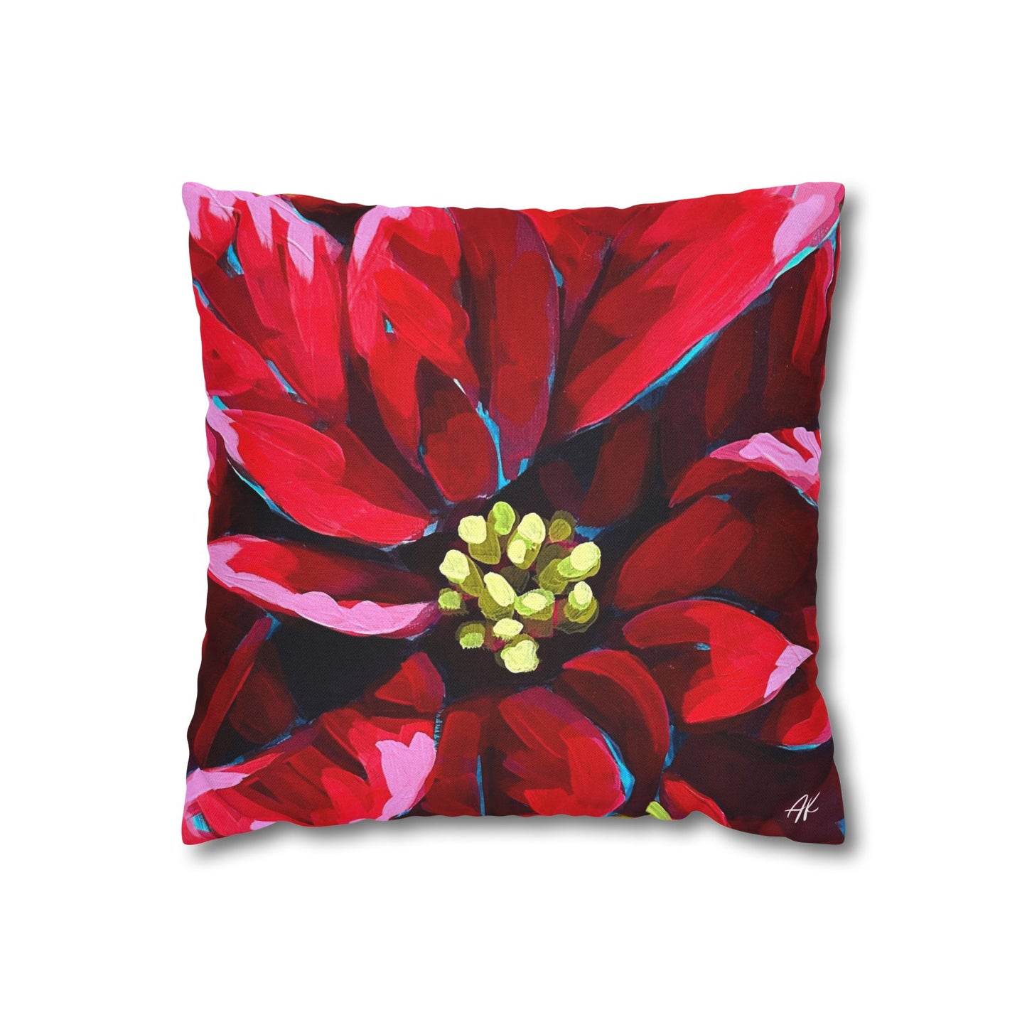 Holiday Poinsettia and Holly Pillow Cover