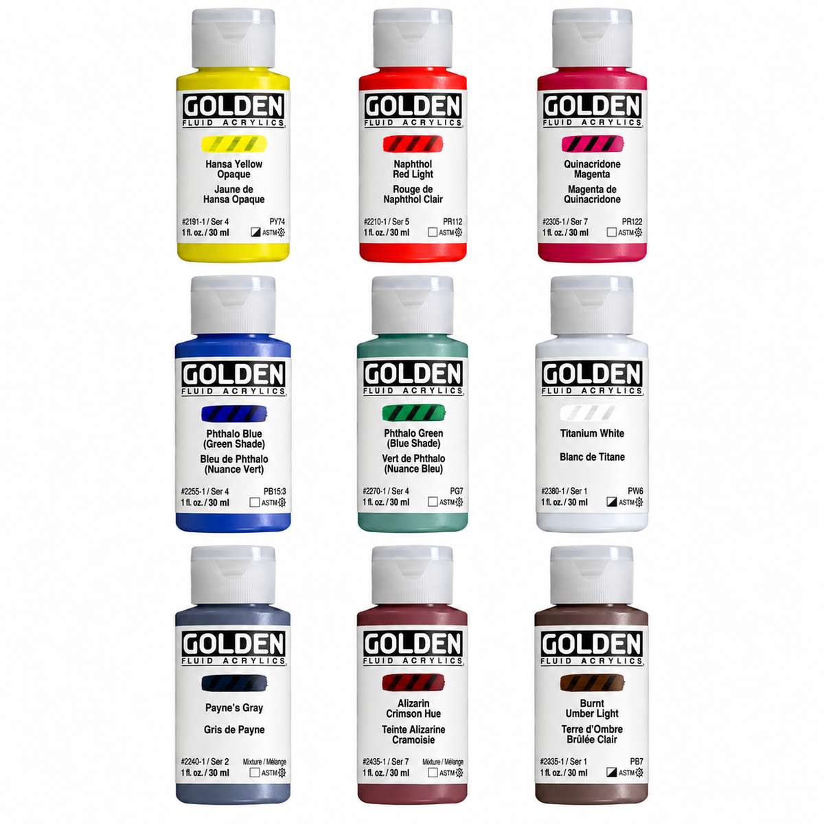 1oz Golden Fluid Acrylics - Colors Sold Individually