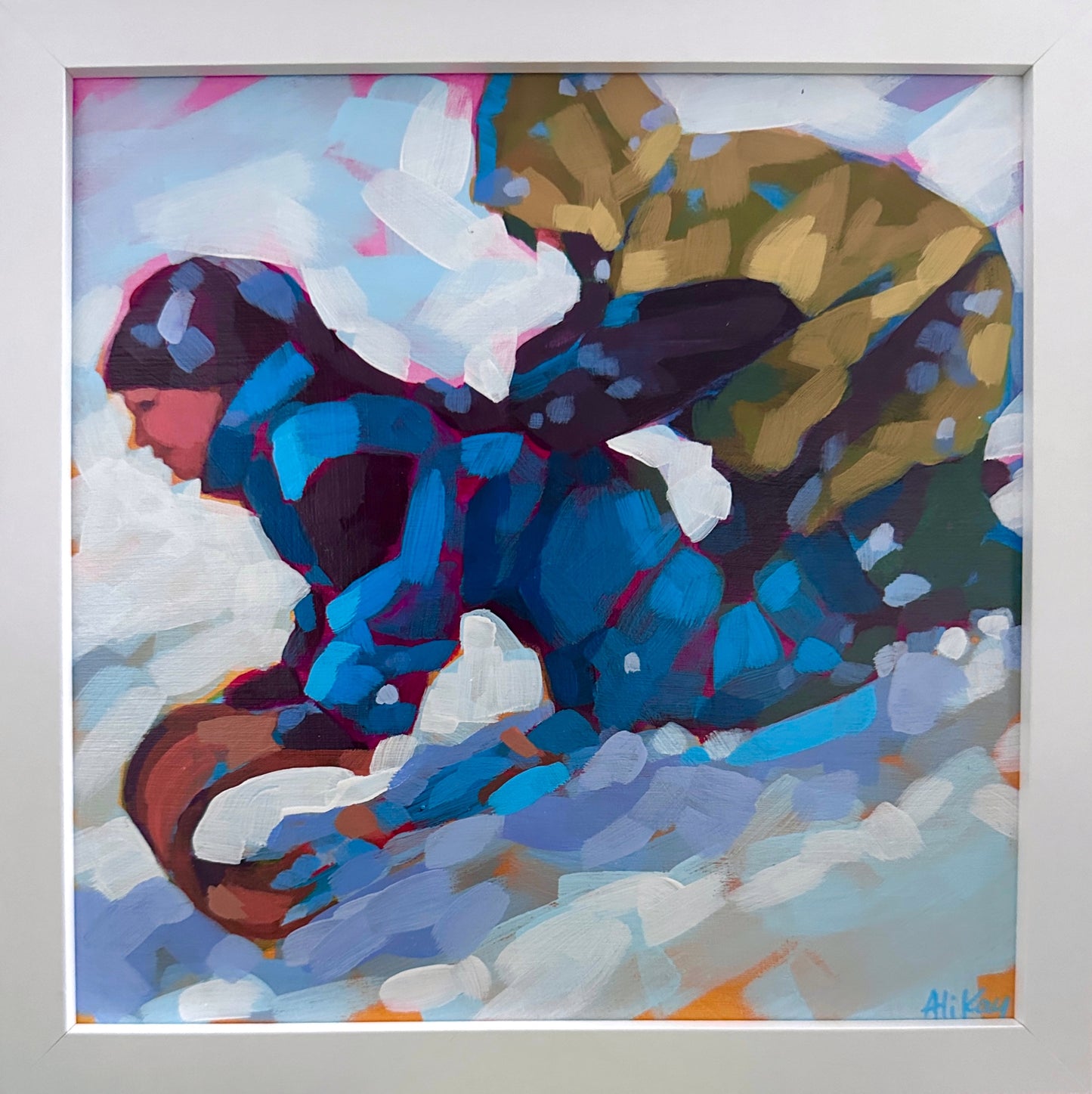 Sledding Friends 8x8 Framed